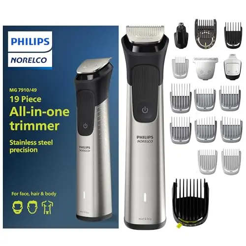 Norelco Philips Multigroom 7000 series trimmer with BeardSense technology and multiple guards