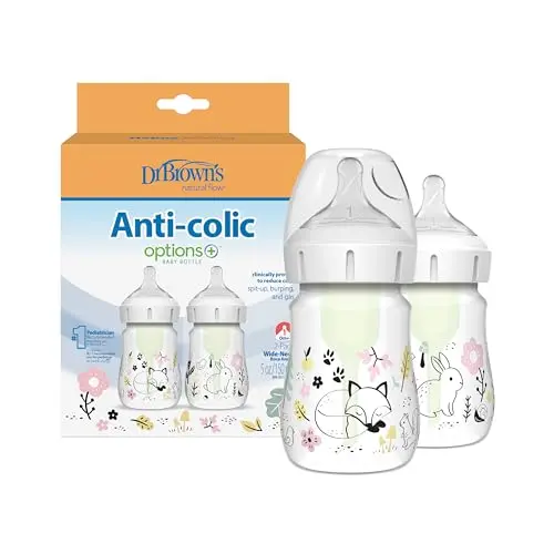 Dr. Brown's wide-neck anti-colic baby bottle with woodland design