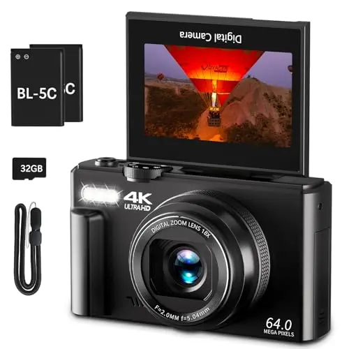 VJIANGER 4K digital camera with flip screen