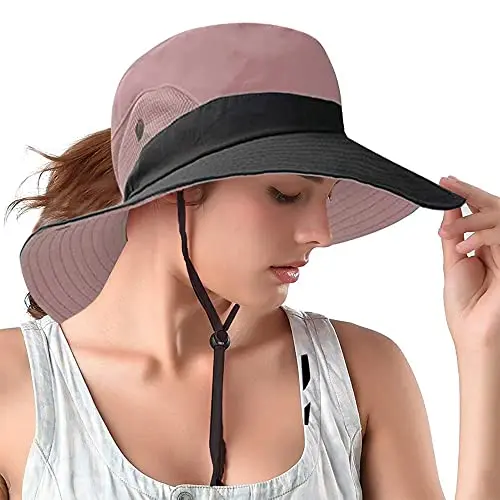 Rosoz women's bucket sun hat with ponytail hole in various colors
