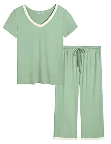Joyaria women's bamboo viscose capri pajama set with V-neck