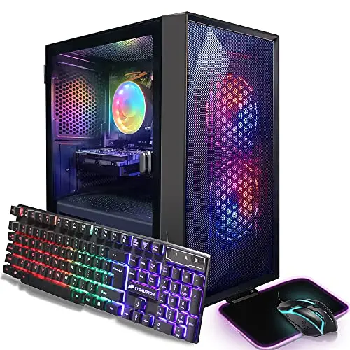 STGAubron prebuilt gaming desktop computer with RGB fans and black tower case