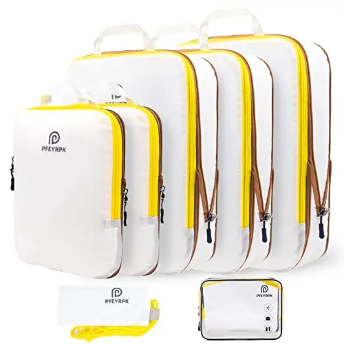 PFEYRPK 7-set compression packing cubes with clear toiletries bag and backpack