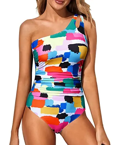 Holipick one shoulder swimsuit with color block design