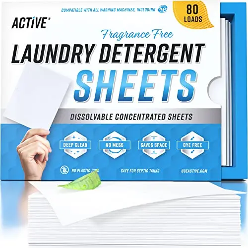 ACTIVE laundry detergent sheets in recyclable packaging