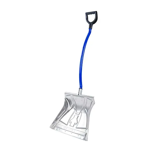 Snow Joe blue aluminum ergonomic snow shovel with curved handle