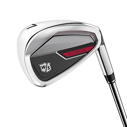 Wilson Dynapower golf irons in silver and red