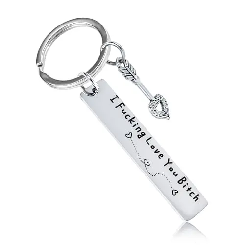 TENIINET stainless steel keychain with I FKING LOVE YOU BITH engraving