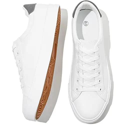 FRACORA men's white tennis shoes with PU leather upper