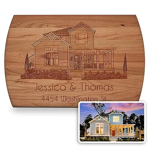 Blue Ridge Mountain personalized wood cutting board with custom home image