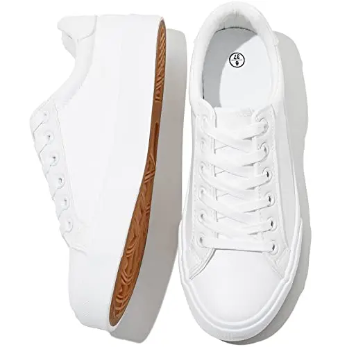 SERNIAL women's white PU leather tennis shoes