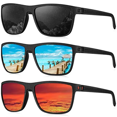 KALIYADI Polarized Sunglasses 3-pack in black, ice blue, and red