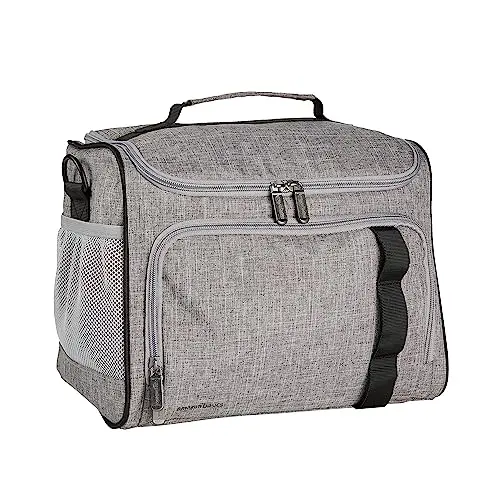 Amazon Basics gray soft insulated cooler bag with multiple pockets