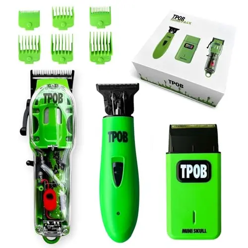 TPOB Slime 2 professional hair clippers and trimmer set in green case with X fade blade