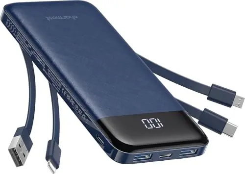 charmast portable charger with multiple built-in cables in blue