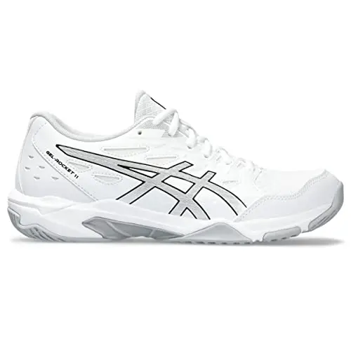 ASICS Gel-Rocket 11 women's volleyball shoe in white and pure silver
