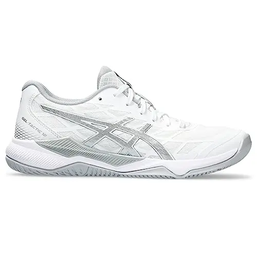 ASICS Gel-Tactic 12 women's volleyball shoe in white and pure silver