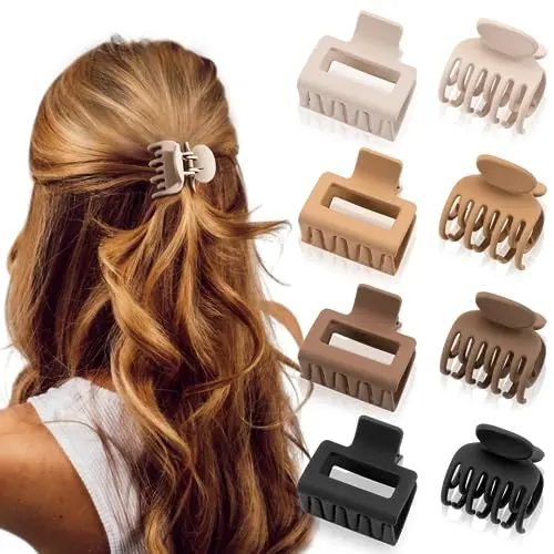 DEPOKA matte hair clips in beige, khaki, brown, and black colors
