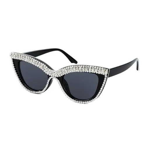 FEISEDY cat eye sunglasses with diamond-shaped rhinestones on the frame