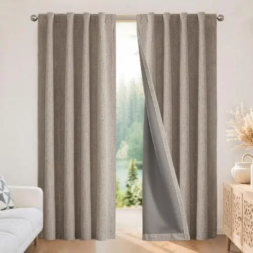 Joydeco blackout curtains in linen color with grommets