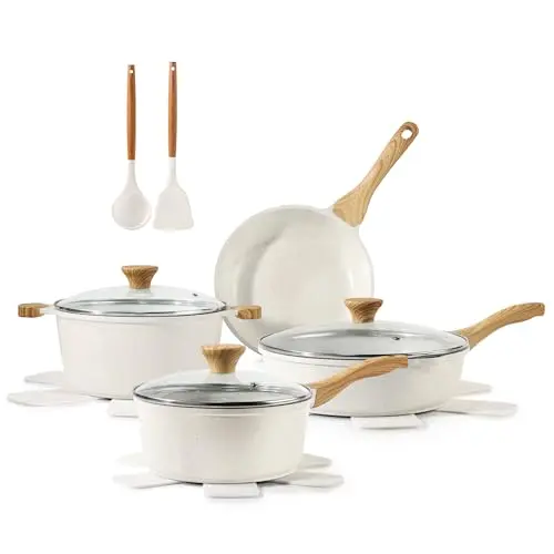 SENSARTE Nonstick Ceramic Cookware Set in white