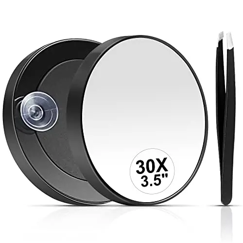 MIYADIVA 30X Magnifying Mirror with suction cup and included tweezers