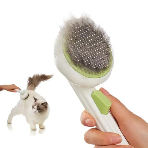 VIOJOJO green self-cleaning pet grooming brush with release button