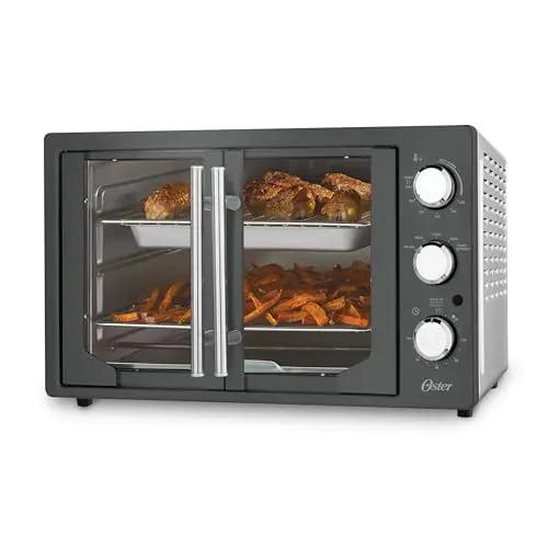 Oster extra-large French door toaster oven with air fryer in dark stainless