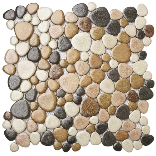 Parrotile Yellowstone matte pebbles mosaic shower floor tiles