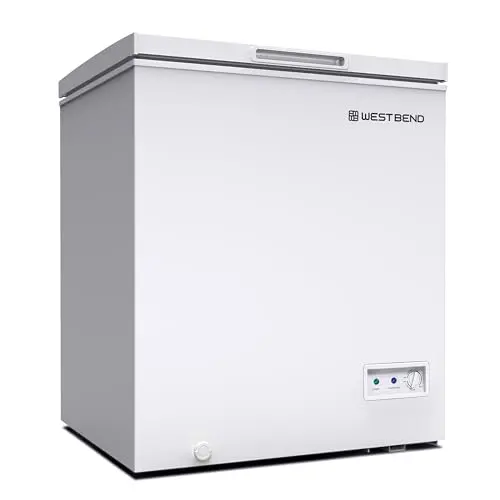West Bend 7 cubic feet chest freezer in white with flip-up lid and defrost drain