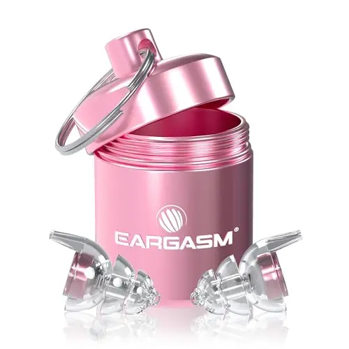 Eargasm Smaller Ears earplugs in pink with carrying case