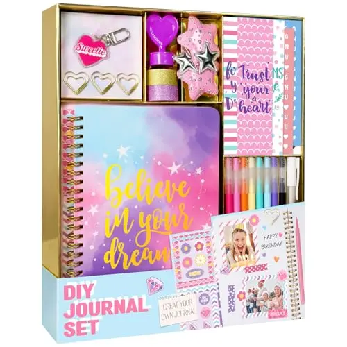 Nollh DIY journal kit with colorful supplies including stickers, pens, and decorative items