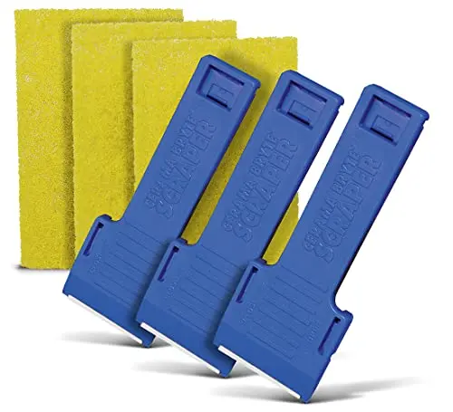 Cerama Bryte scraper and pad kit for comprehensive glass stove top cleaning