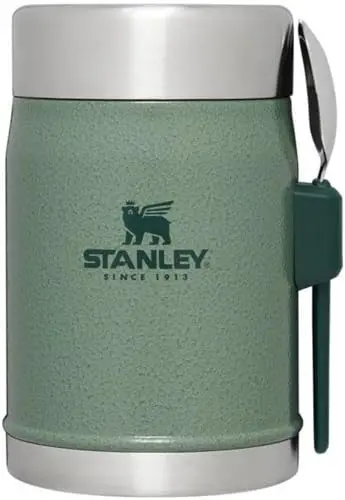 Stanley Classic vacuum insulated food jar with spork in hammertone green