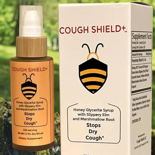 Cough Shield natural honey-based cough syrup with pump dispenser