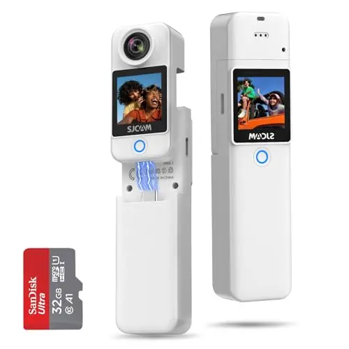 SJCAM C300 action camera with white body and mounting accessories