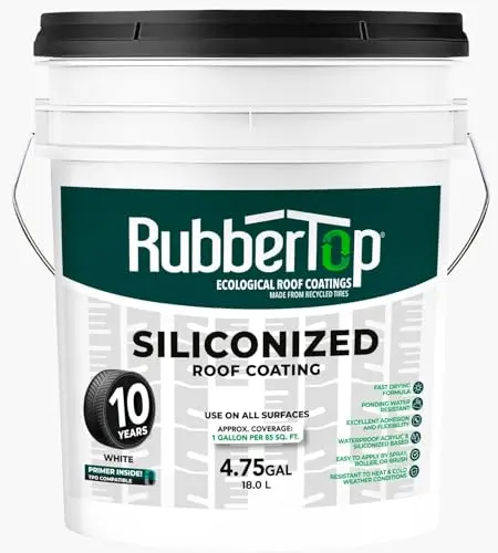 RubberTop roof coating for metal roof temperature reduction