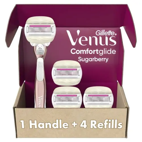 Gillette Venus Comfortglide plus Olay Sugarberry women's razor with rose gold handle and moisture bars