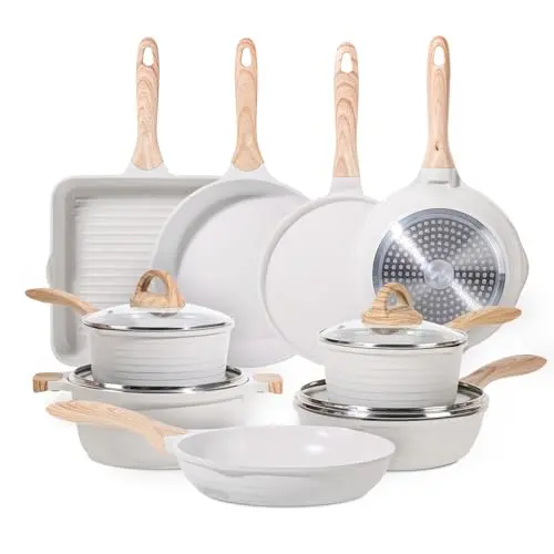 JEETEE Non Stick Pots and Pans Set in white