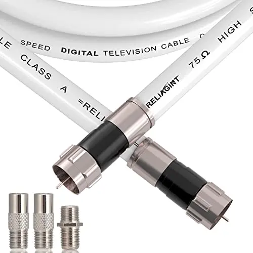 RELIAGINT 25FT white RG6 coaxial cable with F pin connectors