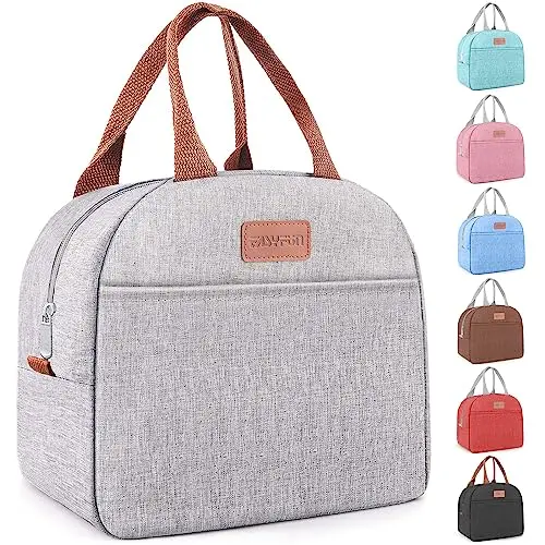 EASYFUN gray insulated lunch box with front pocket and carry handle