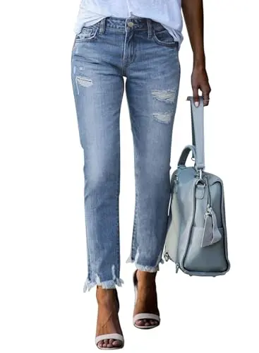 EVALESS stretchy high waisted ripped jeans for curvy petite women