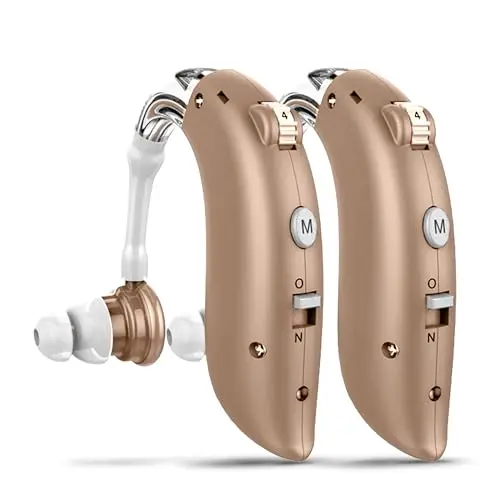 DELLONA beige hearing aids with over-ear fit design