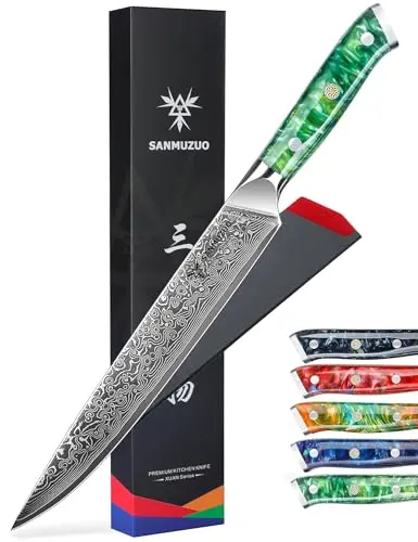 SANMUZUO 9-inch Damascus steel carving knife with jade green handle