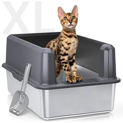 WoofiGo enclosed stainless steel cat litter box with high sides