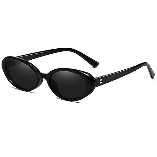 Breaksun retro oval sunglasses in black and grey on oval face model