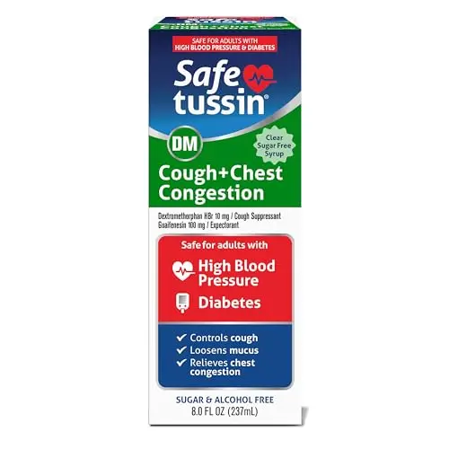 Safetussin DM Cough and Chest Congestion syrup safe for high blood pressure and diabetes