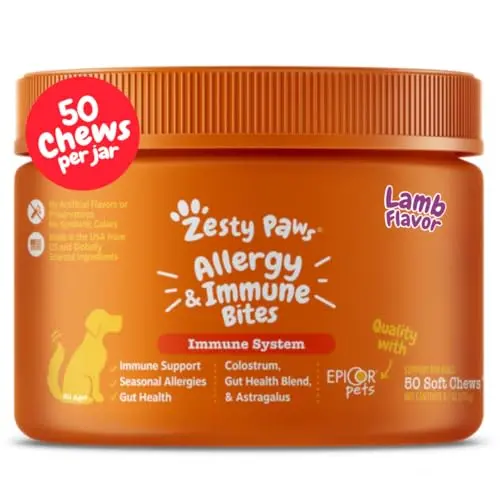 Zesty Paws allergy relief chews for dogs showing soft chews in packaging