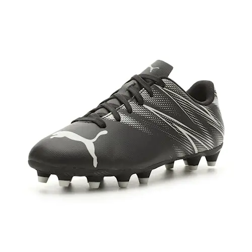 PUMA Attacanto soccer cleats in black and silver mist colors