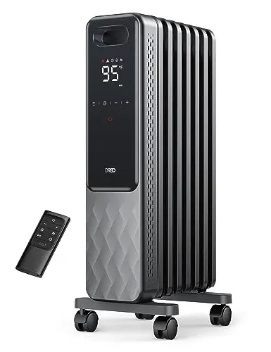 Dreo oil filled radiator in space grey color with digital display